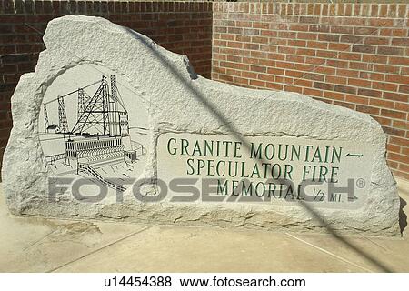 Stock Photo -  Butte, MT, Montana, Granite Mountain Speculator Fire Memorial, entrance sign. Fotosearch