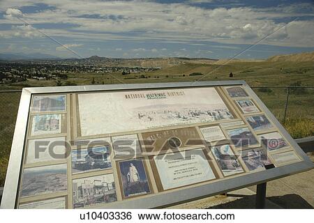 Stock Photograph -  Butte, MT, Montana, overlook along I-15, interpretive sign. Fotosearch