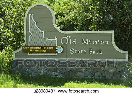 Cataldo, ID, Idaho, Coeur D' Alene's Old Mission State Park, entrance sign View Large Photo Image Stock Photo - Cataldo, ID, Idaho, Coeur D' Alene's Old Mission State Park, entrance sign. Fotosearch