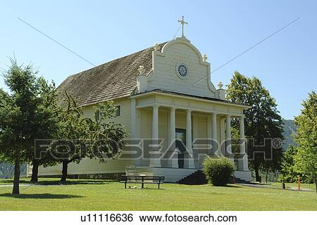 Stock Photograph -  Cataldo, ID, Idaho, Coeur D' Alene's Old Mission State Park, Old Mission of the Sacred Heart 1853. Fotosearch