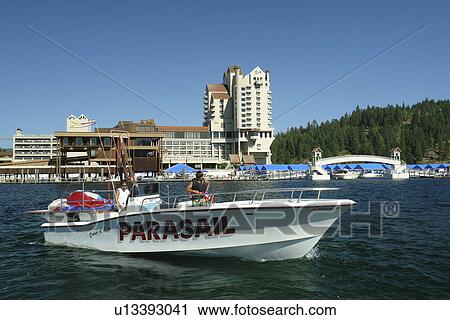 Coeur D' Alene, ID, Idaho, Coeur D' Alene Resort, Lake Coeur D' Alene, parasail boat View Large Photo Image Stock Image - Coeur D' Alene, ID, Idaho, Coeur D' Alene Resort, Lake Coeur D' Alene, parasail boat. Fotosearch