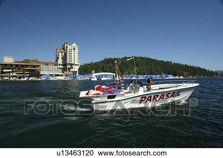 Coeur D' Alene, ID, Idaho, Coeur D' Alene Resort, Lake Coeur D' Alene, parasail boat View Large Photo Image Stock Image - Coeur D' Alene, ID, Idaho, Coeur D' Alene Resort, Lake Coeur D' Alene, parasail boat. Fotosearch