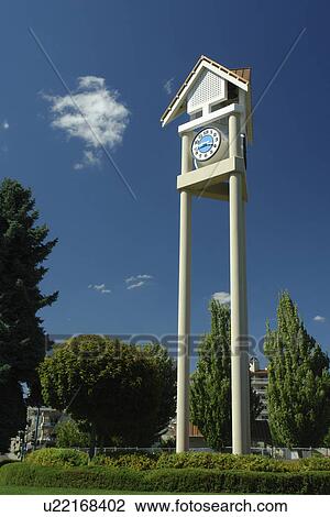 Stock Image -  Coeur D' Alene, ID, Idaho, Coeur D' Alene Resort, Lake Coeur D' Alene, clock tower. Fotosearch