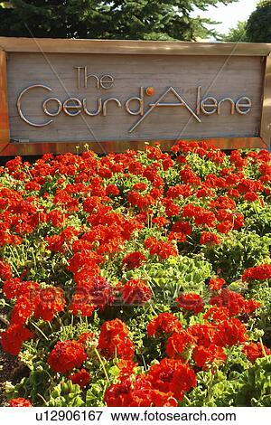 Coeur D' Alene, ID, Idaho, Coeur D' Alene Resort, The Coeur D' Alene, entrance sign View Large Photo Image Stock Photo - Coeur D' Alene, ID, Idaho, Coeur D' Alene Resort, The Coeur D' Alene, entrance sign. Fotosearch