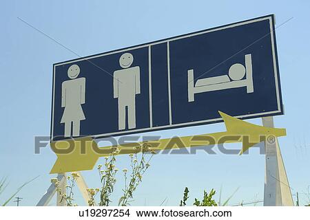 Picture -  Cottonwood, ID, Idaho, Camas Prairie, road sign, restrooms, hotel. Fotosearch