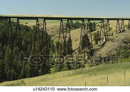 Stock Image -  Cottonwood, ID, Idaho, Camas Prairie, Railroad on Stilts, trestles, some of world's tallest. Fotosearch