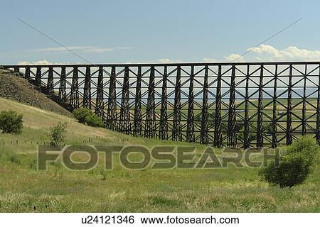 Stock Photograph -  Cottonwood, ID, Idaho, Camas Prairie, Railroad on Stilts, trestles, some of world's tallest. Fotosearch