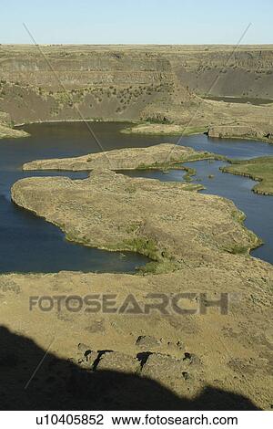Stock Image -  Coulee City, WA, Washington, Grand Coulee, Sun Lakes State Park, Dry Falls. Fotosearch