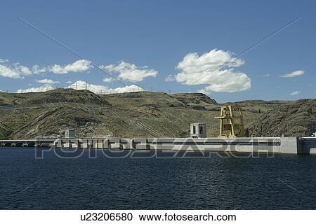 Stock Image -  Coulee Dam, WA, Washington, Grand Coulee Dam, Columbia River, Lake Franklin D. Roosevelt National Recreation Area, Banks Lake. Fotosearch