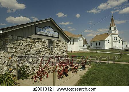 Stock Image -  Dickinson, ND, North Dakota, Pioneer Machinery Museum and Pioneer Village, Ridgeway Lutheran Church. Fotosearch