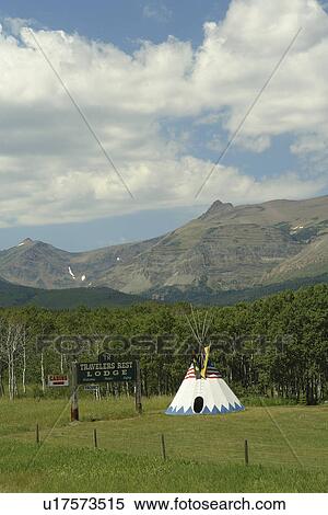 East Glacier Park, MT, Montana, Rocky Mountains, Blackfeet Indian Reservation, Travelers Rest Lodge, teepee View Large Photo Image Stock Photography - East Glacier Park, MT, Montana, Rocky Mountains, Blackfeet Indian Reservation, Travelers Rest Lodge, teepee. Fotosearch