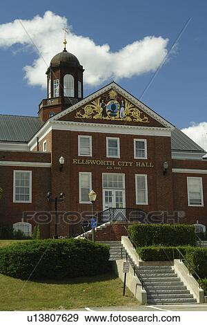 Stock Photo -  Ellsworth, ME, Maine, Downtown, City Hall. Fotosearch