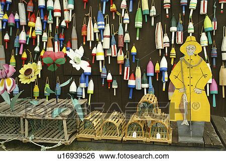 Ellsworth, ME, Maine, gift shop, fishing buoys, lobster traps, wooden fisherman View Large Photo Image Stock Photograph - Ellsworth, ME, Maine, gift shop, fishing buoys, lobster traps, wooden fisherman. Fotosearch
