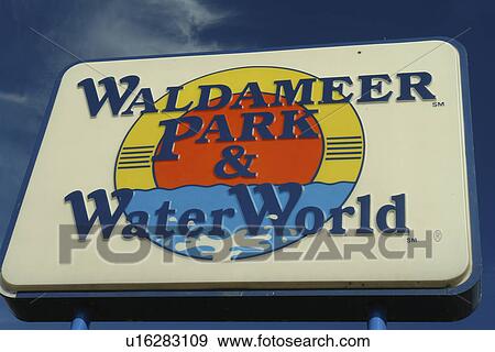 Stock Photo -  Erie, PA, Pennsylvania, Waldameer Park & Water World, entrance sign. Fotosearch