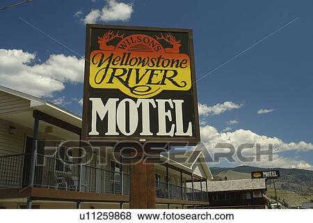 Gardiner, MT, Montana, downtown, Wilson's Yellowstone River Motel, sign View Large Photo Image Stock Photo - Gardiner, MT, Montana, downtown, Wilson's Yellowstone River Motel, sign. Fotosearch