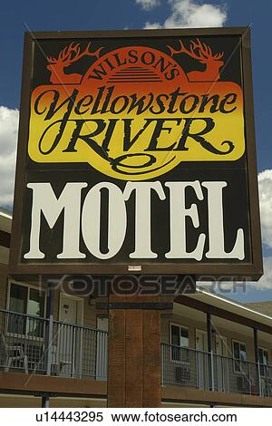 Gardiner, MT, Montana, downtown, Wilson's Yellowstone River Motel, sign View Large Photo Image Stock Photography - Gardiner, MT, Montana, downtown, Wilson's Yellowstone River Motel, sign. Fotosearch