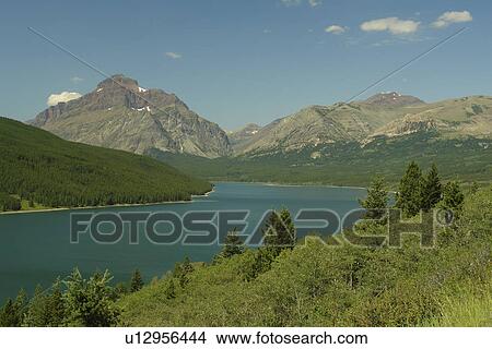 Picture -  Glacier National Park, MT, Montana, Rocky Mountains, Lower Two Medicine Lake. Fotosearch