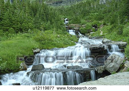 Glacier National Park, MT, Montana, Rocky Mountains, Going to the Sun Road, Continental Divide, Logan Pass, waterfall View Large Photo Image Stock Photo - Glacier National Park, MT, Montana, Rocky Mountains, Going to the Sun Road, Continental Divide, Logan Pass, waterfall. Fotosearch