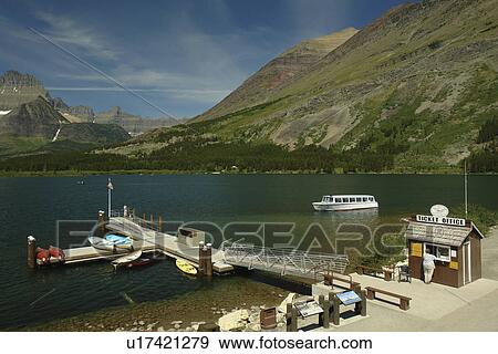 Stock Photo -  Glacier National Park, MT, Montana, Rocky Mountains, Many Glacier Region, Many Glacier Hotel, Swiftcurrent Lake. Fotosearch