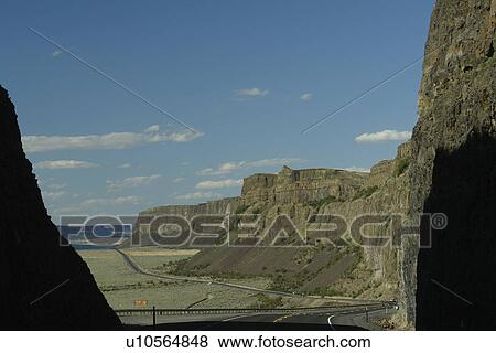 Stock Photo -  Grand Coulee Valley, WA, Washington, Banks Lake, Route 155, road. Fotosearch