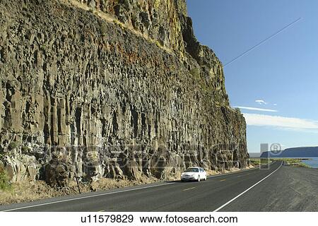 Stock Photo -  Grand Coulee Valley, WA, Washington, Banks Lake, Route 155, road. Fotosearch