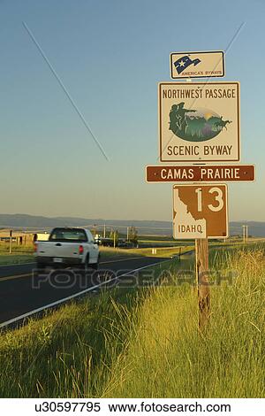 Grangeville, ID, Idaho, Camas Prairie, Northwest Passage Scenic Byway, Route 13, road sign View Large Photo Image Stock Photography - Grangeville, ID, Idaho, Camas Prairie, Northwest Passage Scenic Byway, Route 13, road sign. Fotosearch