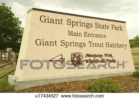 Stock Photo -  Great Falls, MT, Montana, Giant Springs State Park, entrance. Fotosearch