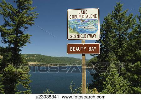 Harrison, ID, Idaho, Lake Coeur D' Alene Scenic Byway, Beauty Bay, road sign View Large Photo Image Stock Image - Harrison, ID, Idaho, Lake Coeur D' Alene Scenic Byway, Beauty Bay, road sign. Fotosearch