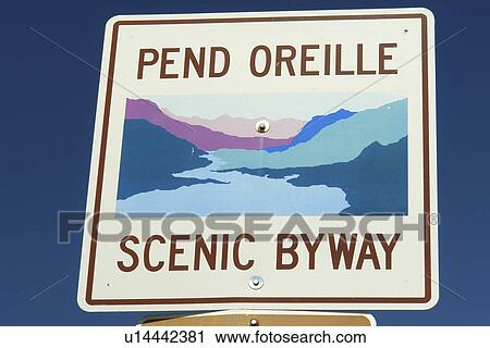 Stock Image -  Hope, ID, Idaho, Pend Oreille National Scenic Byway, road sign. Fotosearch