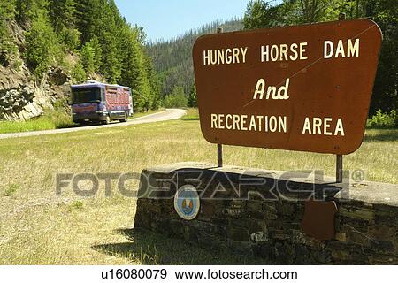 Hungry Horse, MT, Montana, Hungry Horse Dam and Recreation Area, entrance sign View Large Photo Image Stock Photo - Hungry Horse, MT, Montana, Hungry Horse Dam and Recreation Area, entrance sign. Fotosearch