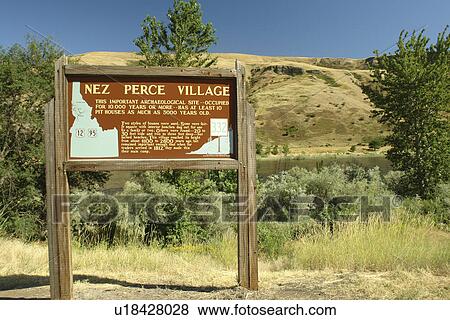 Stock Photo -  ID, Idaho, Clearwater River, Nez Perce Indian Reservation, Northwest Passage National Scenic Byway, historical markers, interpretive signs. Fotosearch