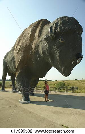 Stock Image -  Jamestown, ND, North Dakota, National Buffalo Museum and Visitor Center, Frontier Village, World's Largest Buffalo. Fotosearch