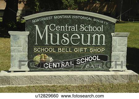 Stock Image -  Kalispell, MT, Montana, Northwest Montana Historical Society Museum at Central School, sign, entrance. Fotosearch