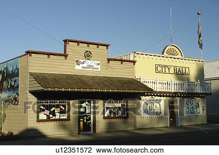 Stock Image -  Kamiah, ID, Idaho, downtown, Library, City Hall. Fotosearch