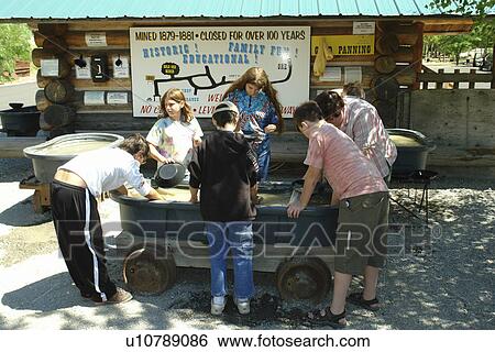 Kellogg, ID, Idaho, Silver Valley, Crystal Gold Mine, people panning for gold View Large Photo Image Stock Photograph - Kellogg, ID, Idaho, Silver Valley, Crystal Gold Mine, people panning for gold. Fotosearch