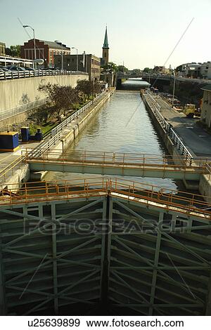 Stock Photo -  Lockport, NY, New York, Erie Canal, Locks and Erie Canal Cruises. Fotosearch