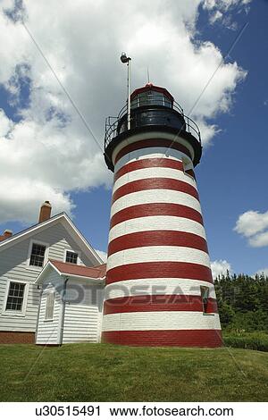 Stock Image -  Lubec, ME, Maine, Bay of Fundy, Quoddy Head State Park, West Quoddy Light, Nation's Eastern Most Lighthouse . Fotosearch