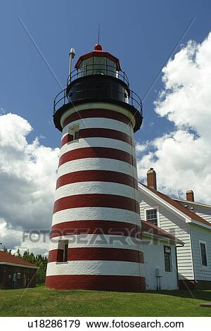 Stock Photo -  Lubec, ME, Maine, Bay of Fundy, Quoddy Head State Park, West Quoddy Light, Nation's Eastern Most Lighthouse. Fotosearch