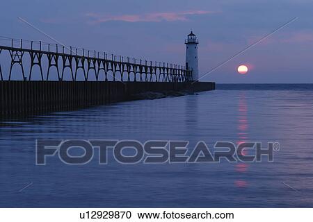 Manistee, MI, Michigan, Lake Michigan, North Pierhead Lighthouse, sunset View Large Photo Image Stock Image - Manistee, MI, Michigan, Lake Michigan, North Pierhead Lighthouse, sunset. Fotosearch