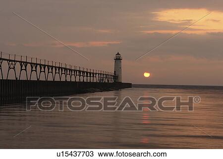 Manistee, MI, Michigan, Lake Michigan, North Pierhead Lighthouse, sunset View Large Photo Image Stock Image - Manistee, MI, Michigan, Lake Michigan, North Pierhead Lighthouse, sunset. Fotosearch