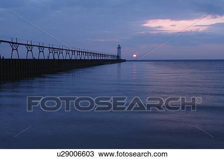 Manistee, MI, Michigan, Lake Michigan, North Pierhead Lighthouse, sunset View Large Photo Image Stock Image - Manistee, MI, Michigan, Lake Michigan, North Pierhead Lighthouse, sunset. Fotosearch