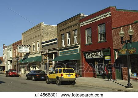 Stock Image -  Manistee, MI, Michigan, River Street, Historic Downtown. Fotosearch