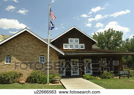 Stock Image -  Medora, ND, North Dakota, Historic Medora, downtown, Harold Schafer Heritage Center. Fotosearch