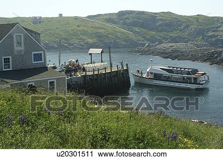 Stock Image -  Monhegan Island, ME, Maine, boat landing, Hardy Boat Cruises. Fotosearch