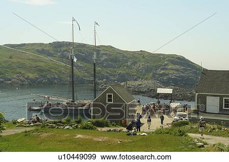 Stock Photo -  Monhegan Island, ME, Maine, boat landing, tail ship, schooner. Fotosearch