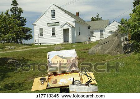 Stock Photography -  Monhegan Island, ME, Maine, painting, Monhegan School. Fotosearch