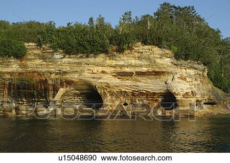 Stock Image -  Munsing, MI, Michigan, Upper Peninsula, Lake Superior, Pictured Rocks Boat Cruise, Pictured Rocks National Lakeshore. Fotosearch