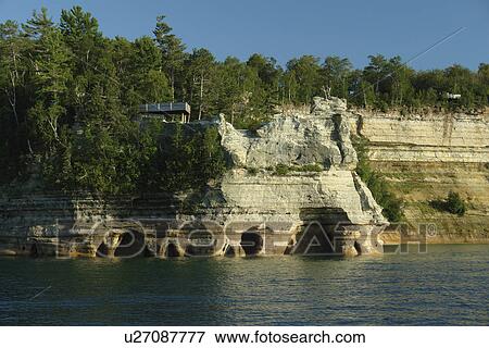 Munsing, MI, Michigan, Upper Peninsula, Lake Superior, Pictured Rocks Boat Cruise, Pictured Rocks National Lakeshore, Miners Castle Overlook View Large Photo Image Stock Photo - Munsing, MI, Michigan, Upper Peninsula, Lake Superior, Pictured Rocks Boat Cruise, Pictured Rocks National Lakeshore, Miners Castle Overlook. Fotosearch