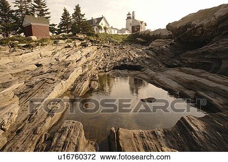 Stock Image -  New Harbor, ME, Maine, Pemaquid Point & Lighthouse. Fotosearch