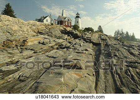 Stock Image -  New Harbor, ME, Maine, Pemaquid Point & Lighthouse. Fotosearch